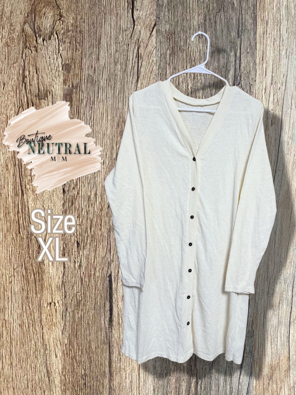 🤍 Boutique Cream Tunic Cardigan XL | Minimalist Coastal Beachy Layering Piece